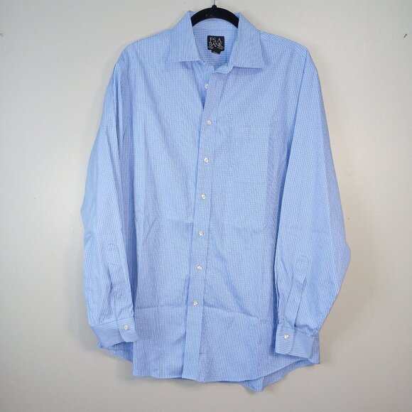 JOS A BANKS MENS BUTTON DOWN, TAYLORED FIT, BLUE AND WHITE CHECKED, SIZE 16 1\2 - Picture 1 of 5